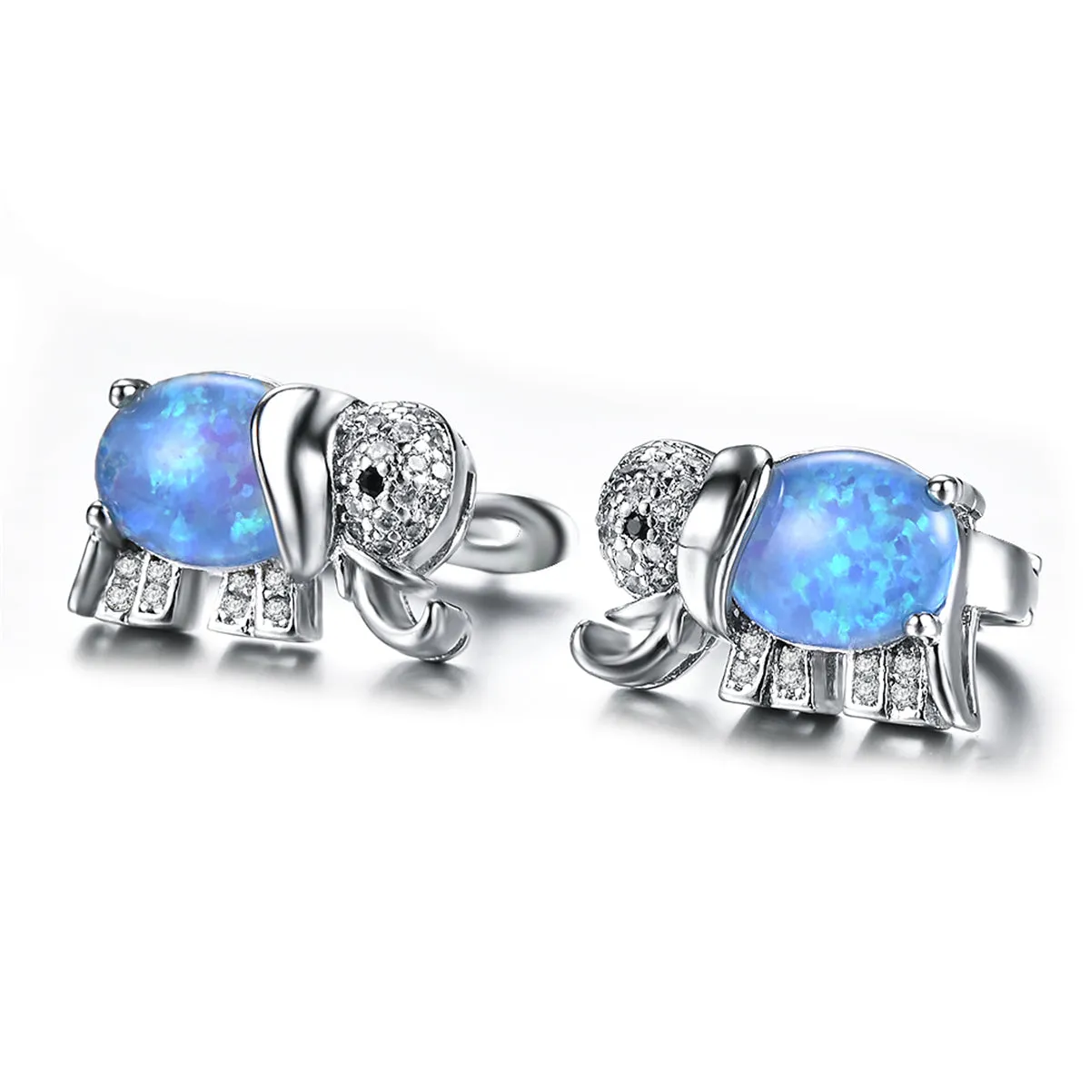 Blue Opal & Cubic Zirconia Elephant Stud Earrings