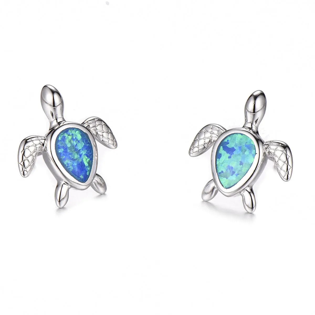 Blue Opal & Silver-Plated Turtle Stud Earrings