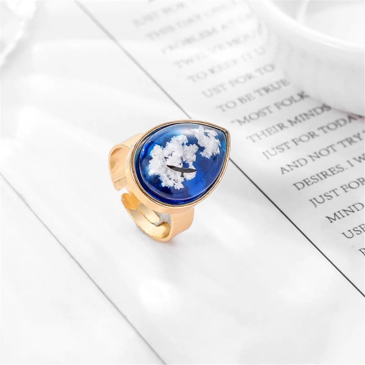 Blue Resin & 18K Gold-Plated Clouds Pear Adjustable Ring