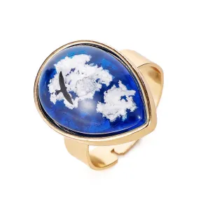 Blue Resin & 18K Gold-Plated Clouds Pear Adjustable Ring
