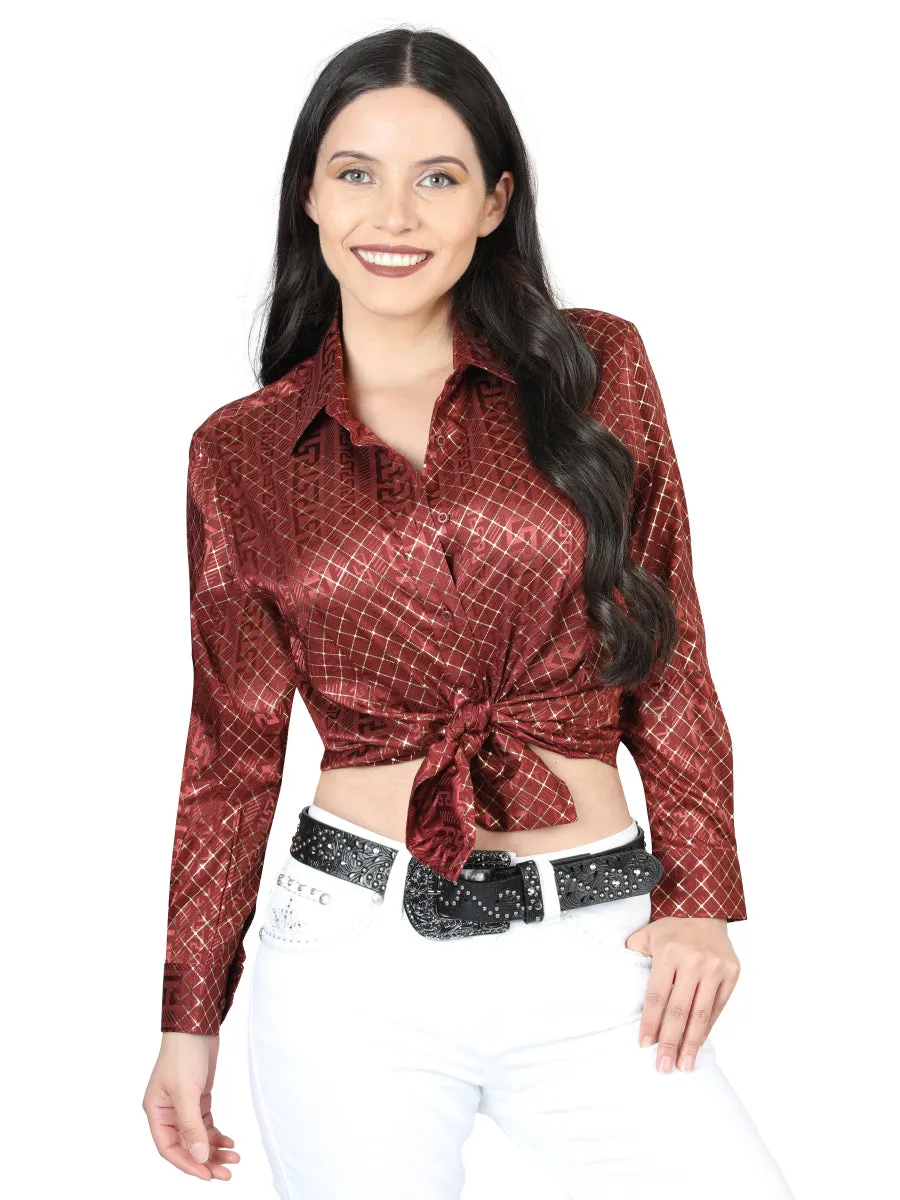 Blusa Casual Manga Larga Estampada Burgandy para Mujer 'El Señor de los Cielos' - ID: 44561
