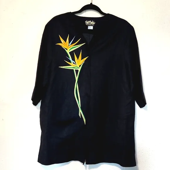 Bob Mackie Wearable Art Embroidered Linen Blend 3/4 Sleeve Jacket Large