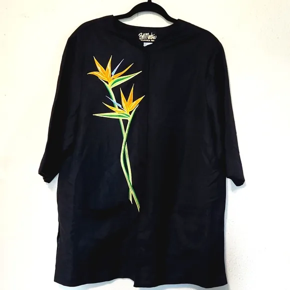 Bob Mackie Wearable Art Embroidered Linen Blend 3/4 Sleeve Jacket Large