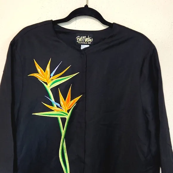 Bob Mackie Wearable Art Embroidered Linen Blend 3/4 Sleeve Jacket Large