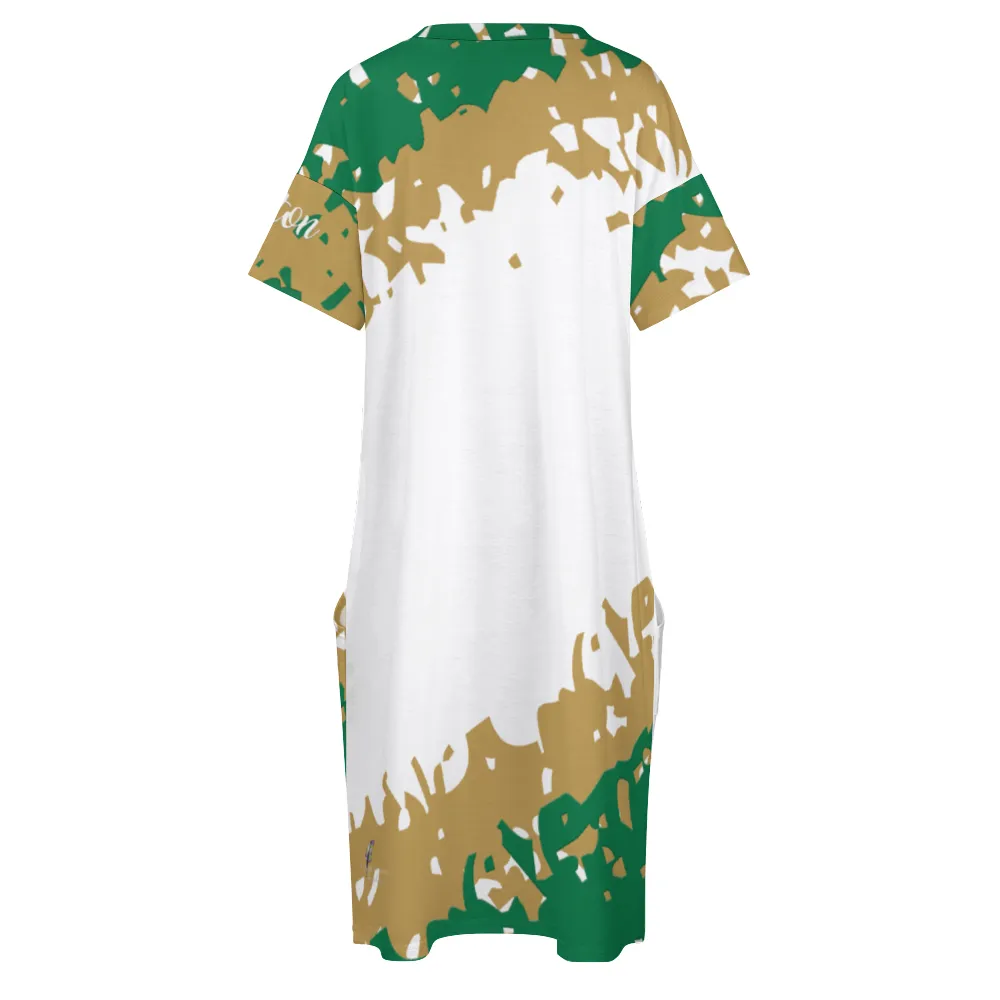 Boston Charm Women's V-neck Loose Dress with Pockets - White