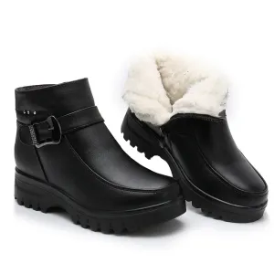 Boutique Fashion Boots Women's Winter PU Vegan Leather Ankle Boots Thick Plush Warm Snow Boots