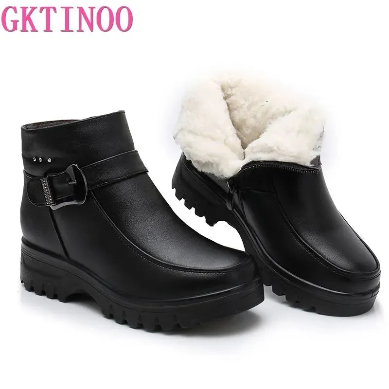 Boutique Fashion Boots Women's Winter PU Vegan Leather Ankle Boots Thick Plush Warm Snow Boots