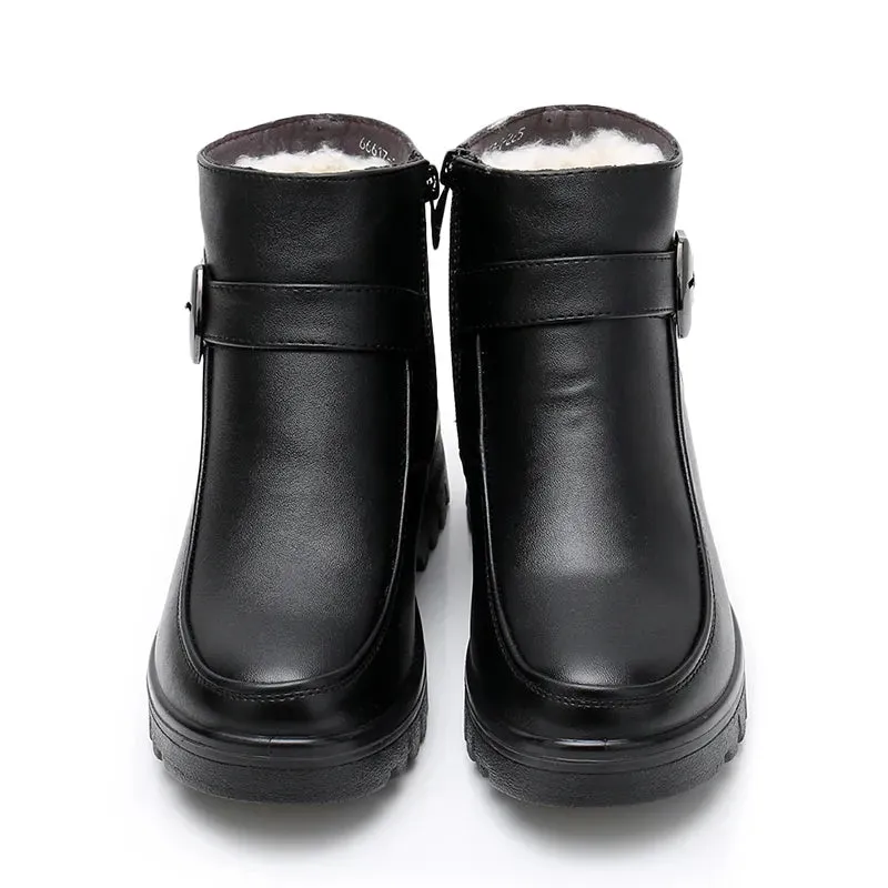 Boutique Fashion Boots Women's Winter PU Vegan Leather Ankle Boots Thick Plush Warm Snow Boots