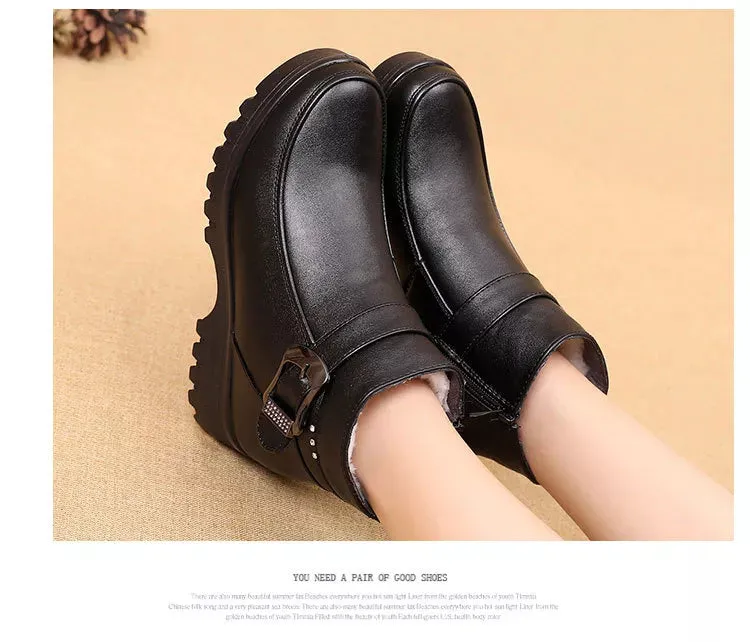 Boutique Fashion Boots Women's Winter PU Vegan Leather Ankle Boots Thick Plush Warm Snow Boots