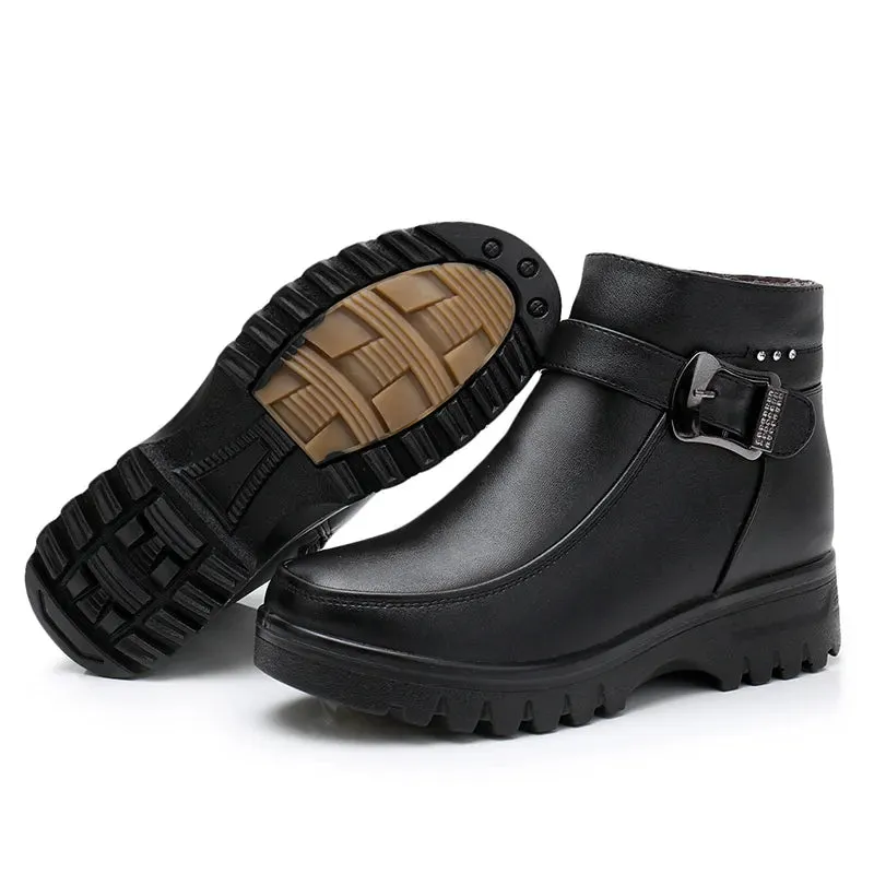 Boutique Fashion Boots Women's Winter PU Vegan Leather Ankle Boots Thick Plush Warm Snow Boots