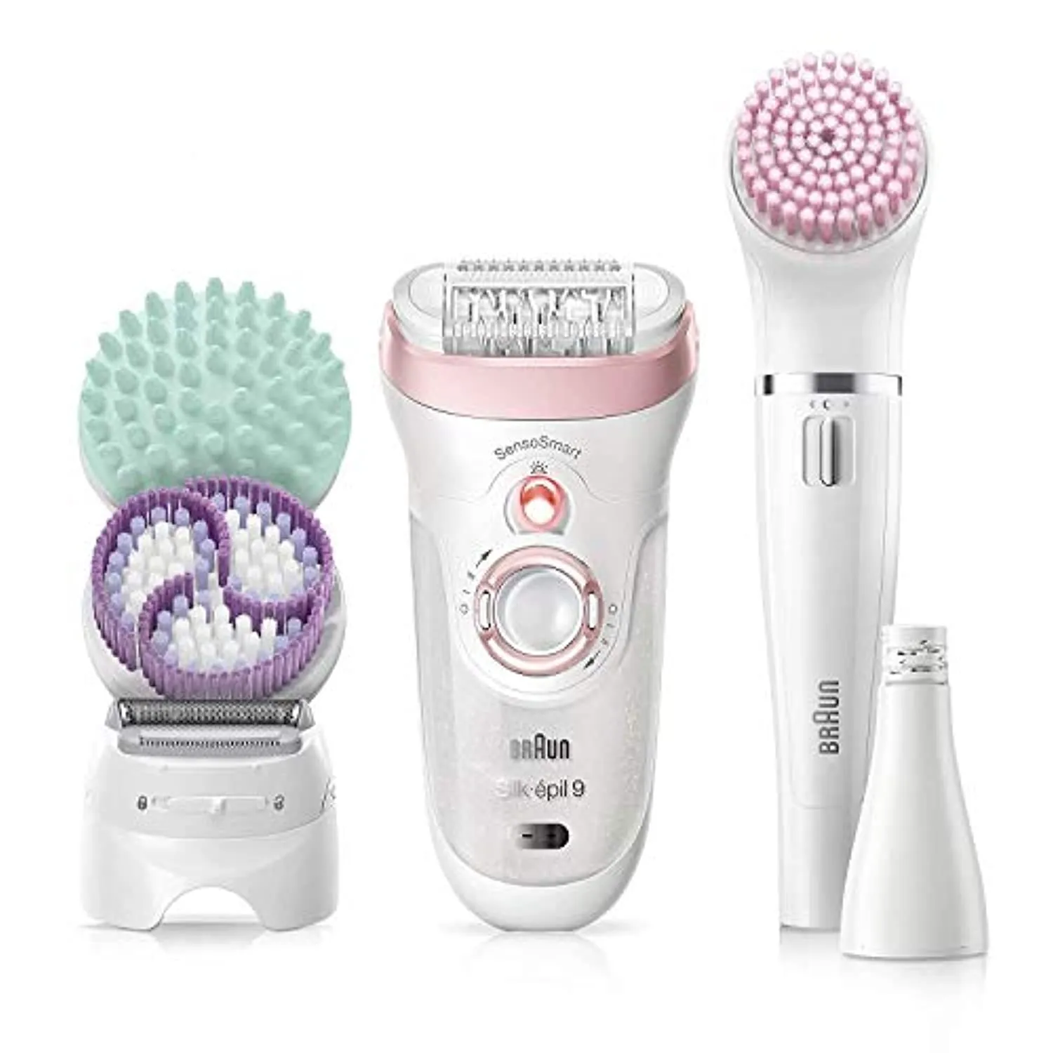 Braun Epilator Silk-épil 9 9-985, Facial Hair Removal for Women, Shaver, Cordless, Rechargeable, Wet & Dry, Facial Cleansing Brush
