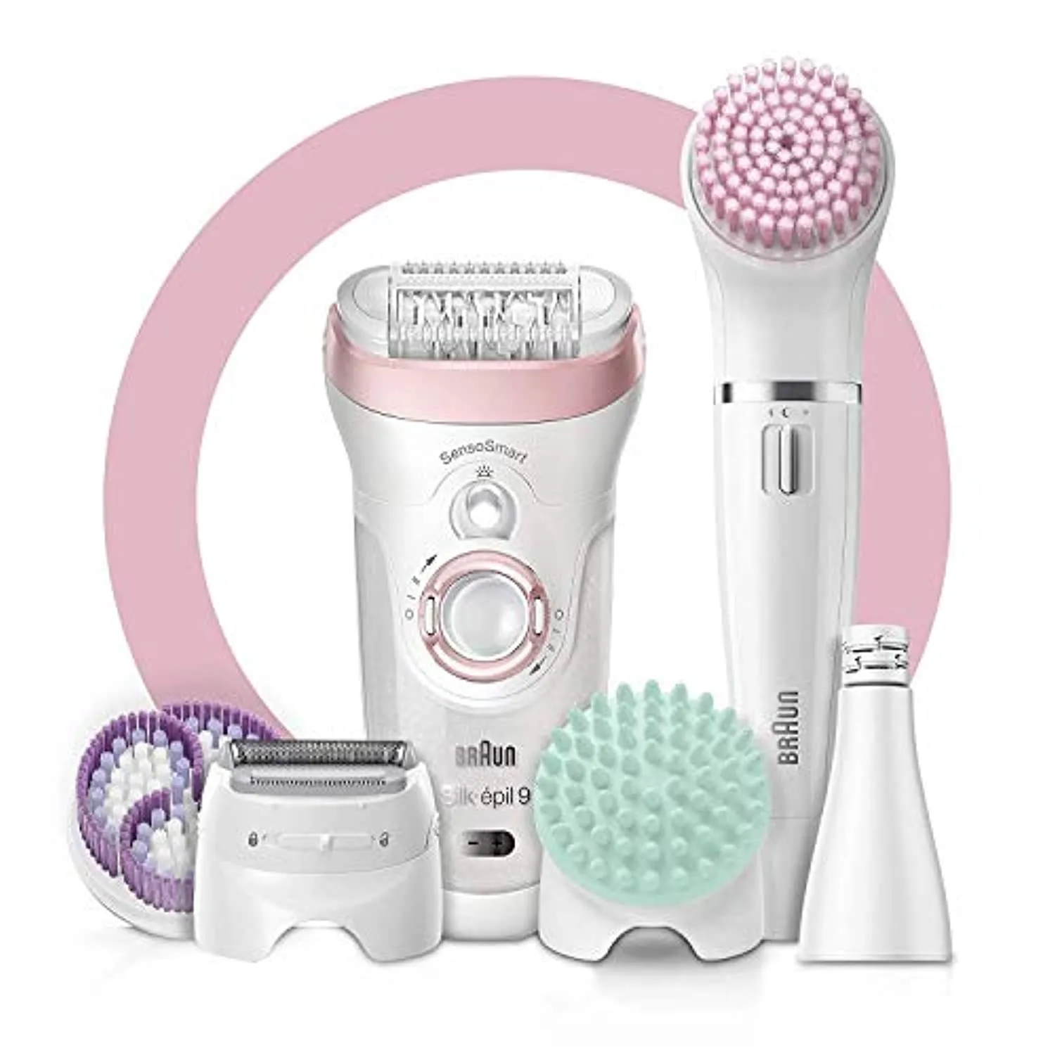 Braun Epilator Silk-épil 9 9-985, Facial Hair Removal for Women, Shaver, Cordless, Rechargeable, Wet & Dry, Facial Cleansing Brush