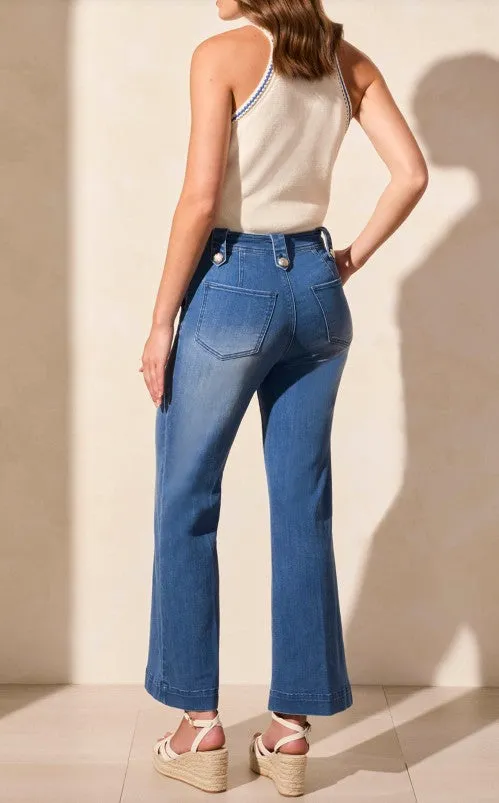 Brooke Hugging Palazzo Marine Jeans - Calypso Blue