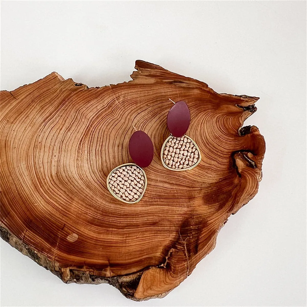 Brown Polystyrene & 18K Gold-Plated Woven Tiered Oval Drop Earrings