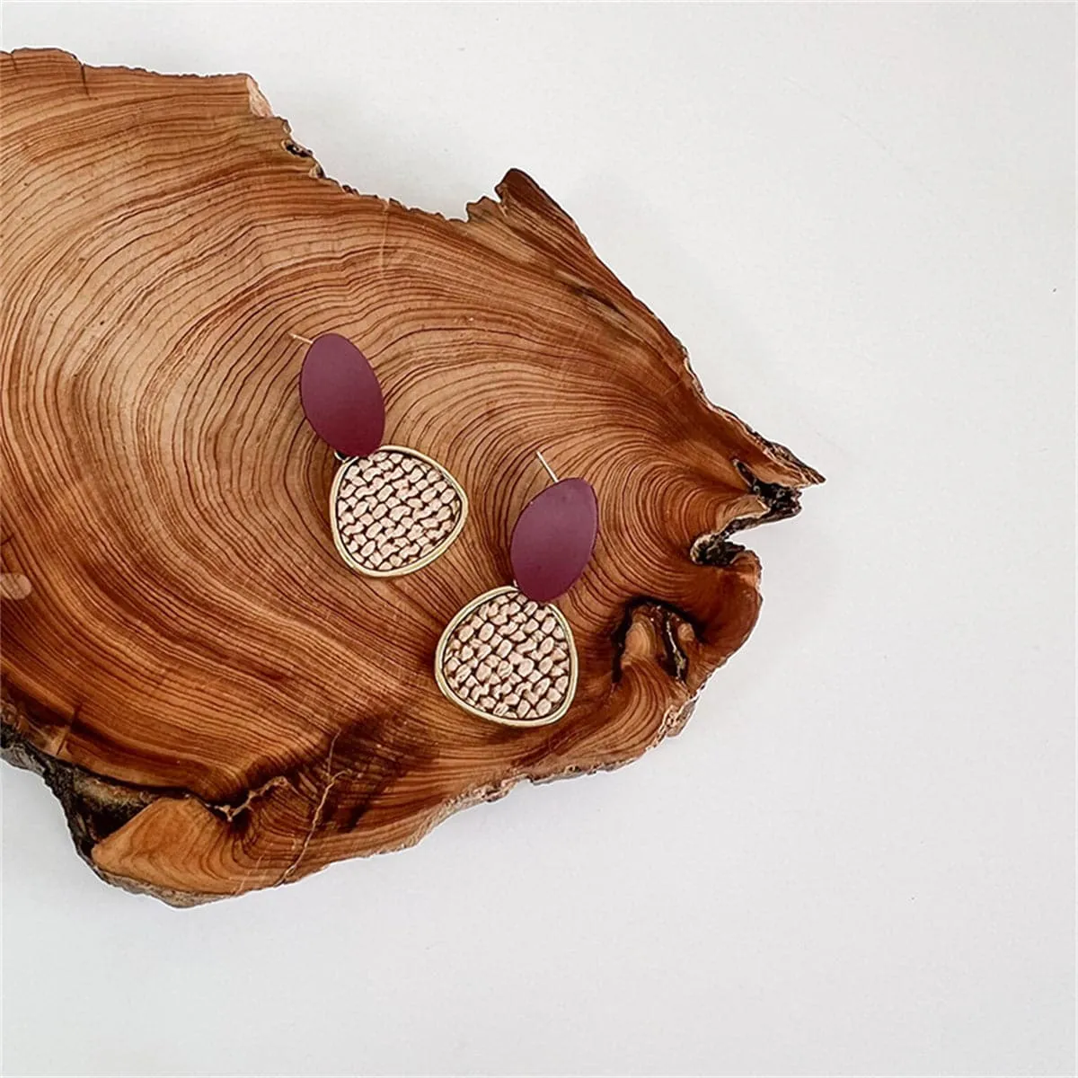 Brown Polystyrene & 18K Gold-Plated Woven Tiered Oval Drop Earrings