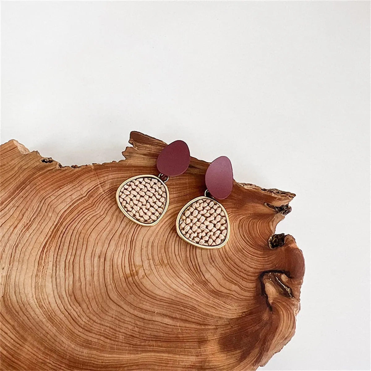 Brown Polystyrene & 18K Gold-Plated Woven Tiered Oval Drop Earrings