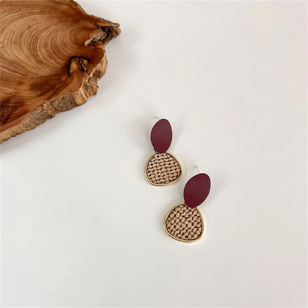 Brown Polystyrene & 18K Gold-Plated Woven Tiered Oval Drop Earrings