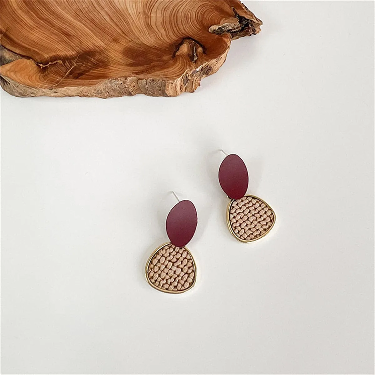 Brown Polystyrene & 18K Gold-Plated Woven Tiered Oval Drop Earrings