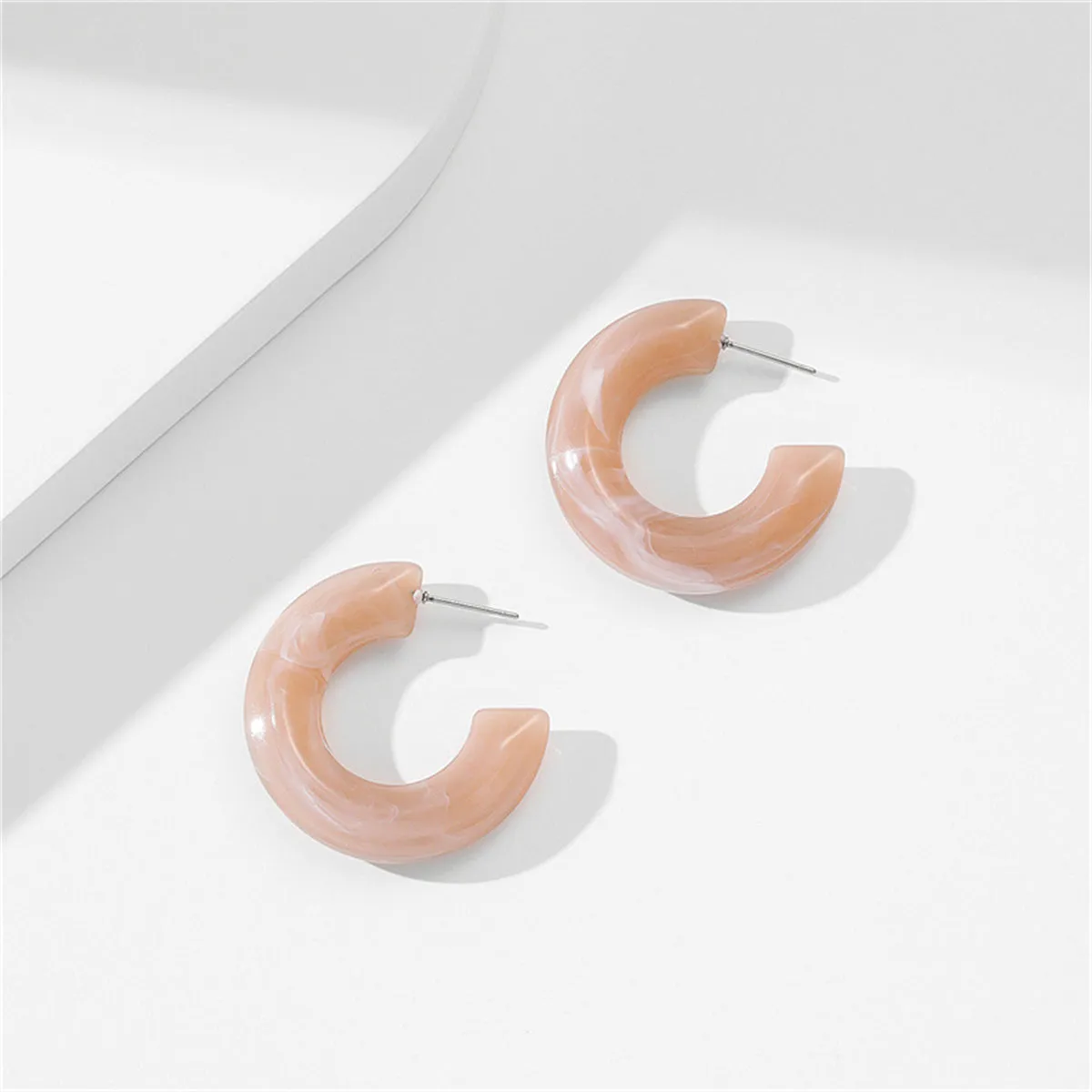 Brown Resin & Silver-Plated Hoop Earrings