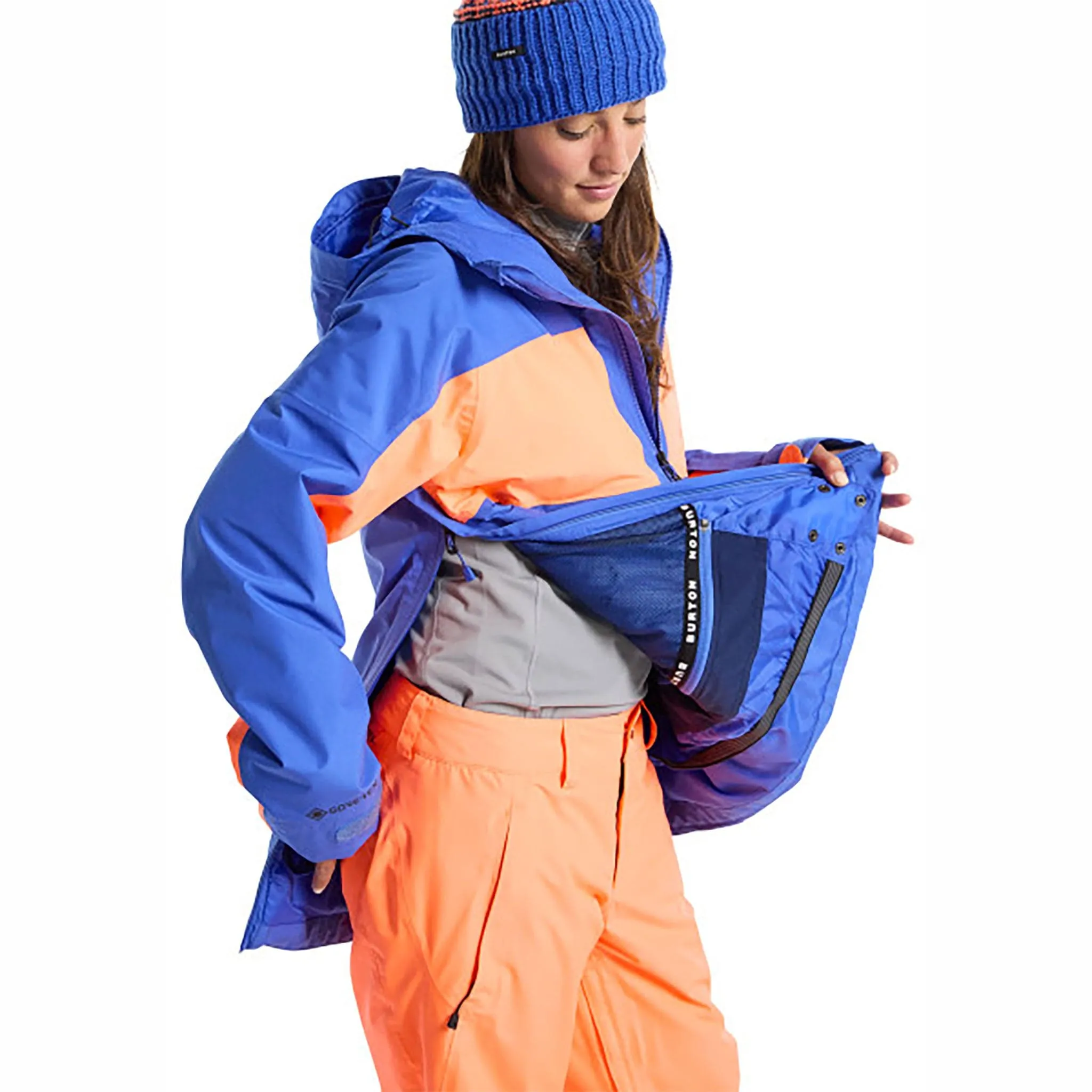Burton Women's Pillowline GORE-TEX 2L Anorak Jacket Amparo Blue Tetra Orange