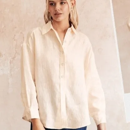 Buttons Up Linen Shirt Beige
