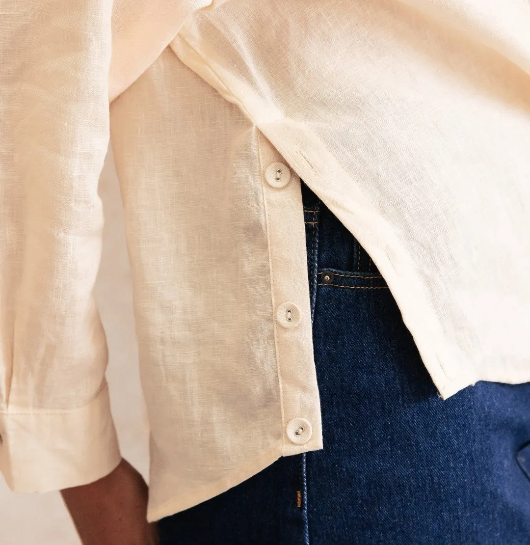 Buttons Up Linen Shirt Beige