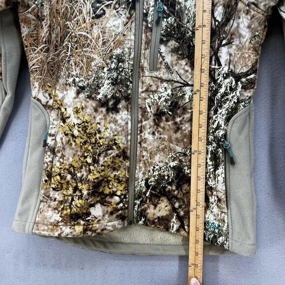 Cabela's Outfither Jacket Women's Small Brown Woodland Camo Softshell Hunting
