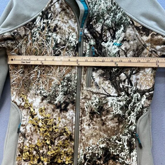 Cabela's Outfither Jacket Women's Small Brown Woodland Camo Softshell Hunting