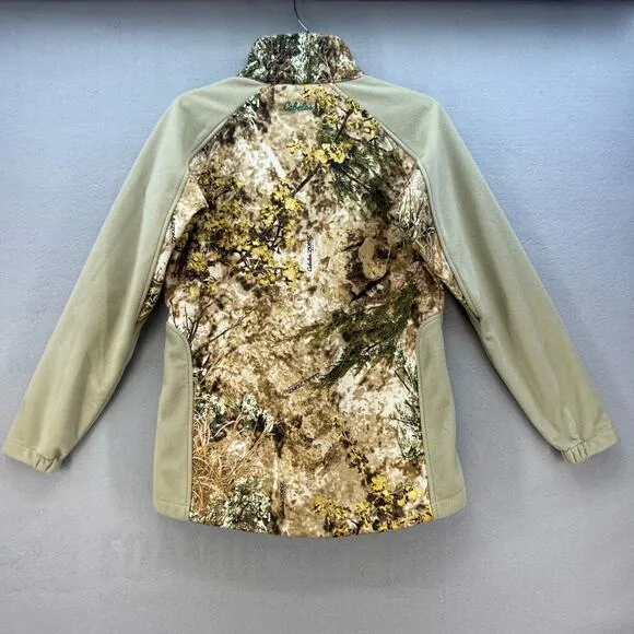 Cabela's Outfither Jacket Women's Small Brown Woodland Camo Softshell Hunting