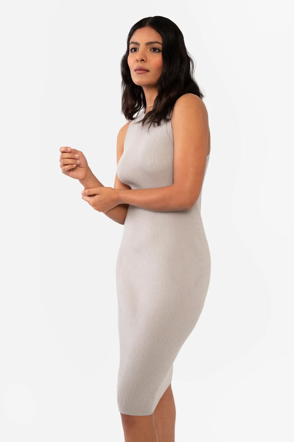 CAITLIN SLEEVELESS RIB DRESS - LIGHT HEATHER GREY