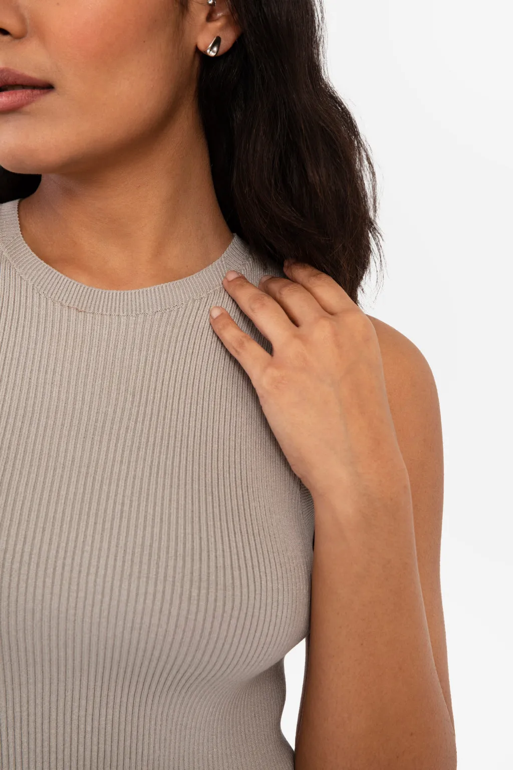 CAITLIN SLEEVELESS RIB DRESS - LIGHT HEATHER GREY