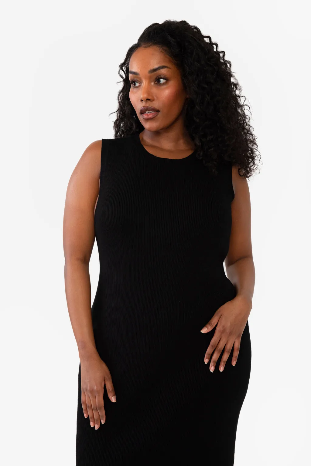 CAITLIN SLEEVELESS RIB DRESS - LIGHT HEATHER GREY