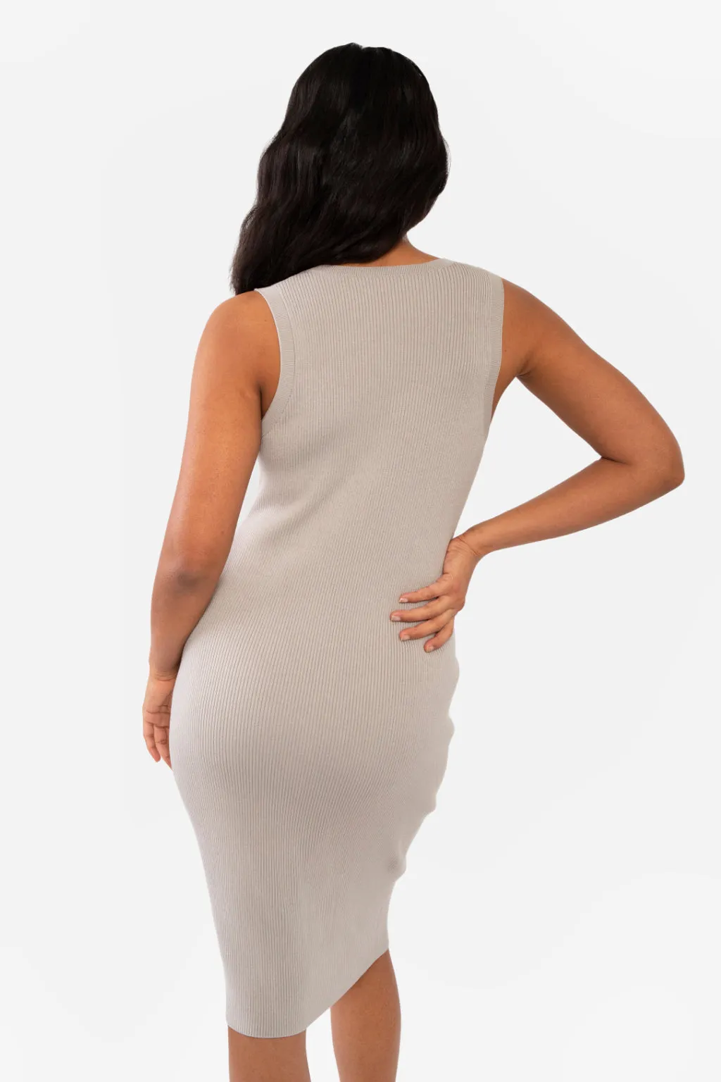 CAITLIN SLEEVELESS RIB DRESS - LIGHT HEATHER GREY