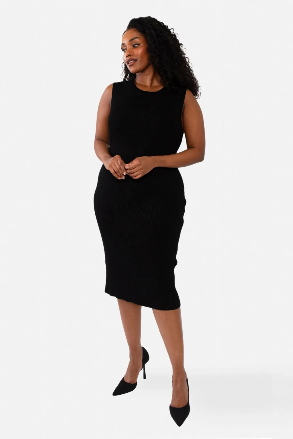 CAITLIN SLEEVELESS RIB DRESS - LIGHT HEATHER GREY