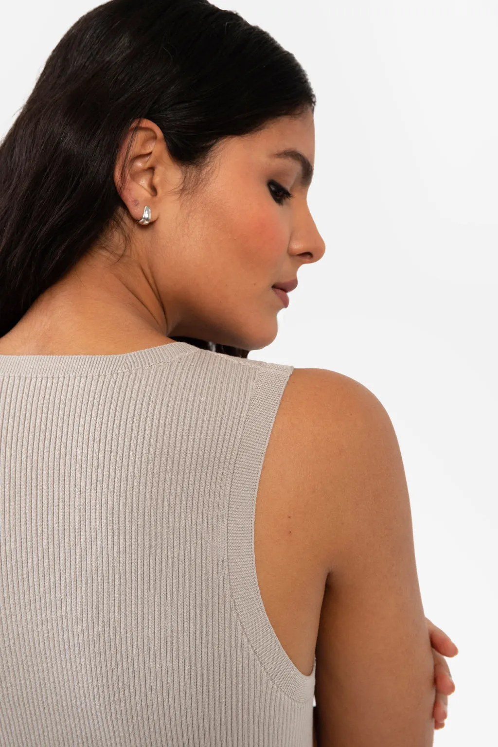 CAITLIN SLEEVELESS RIB DRESS - LIGHT HEATHER GREY