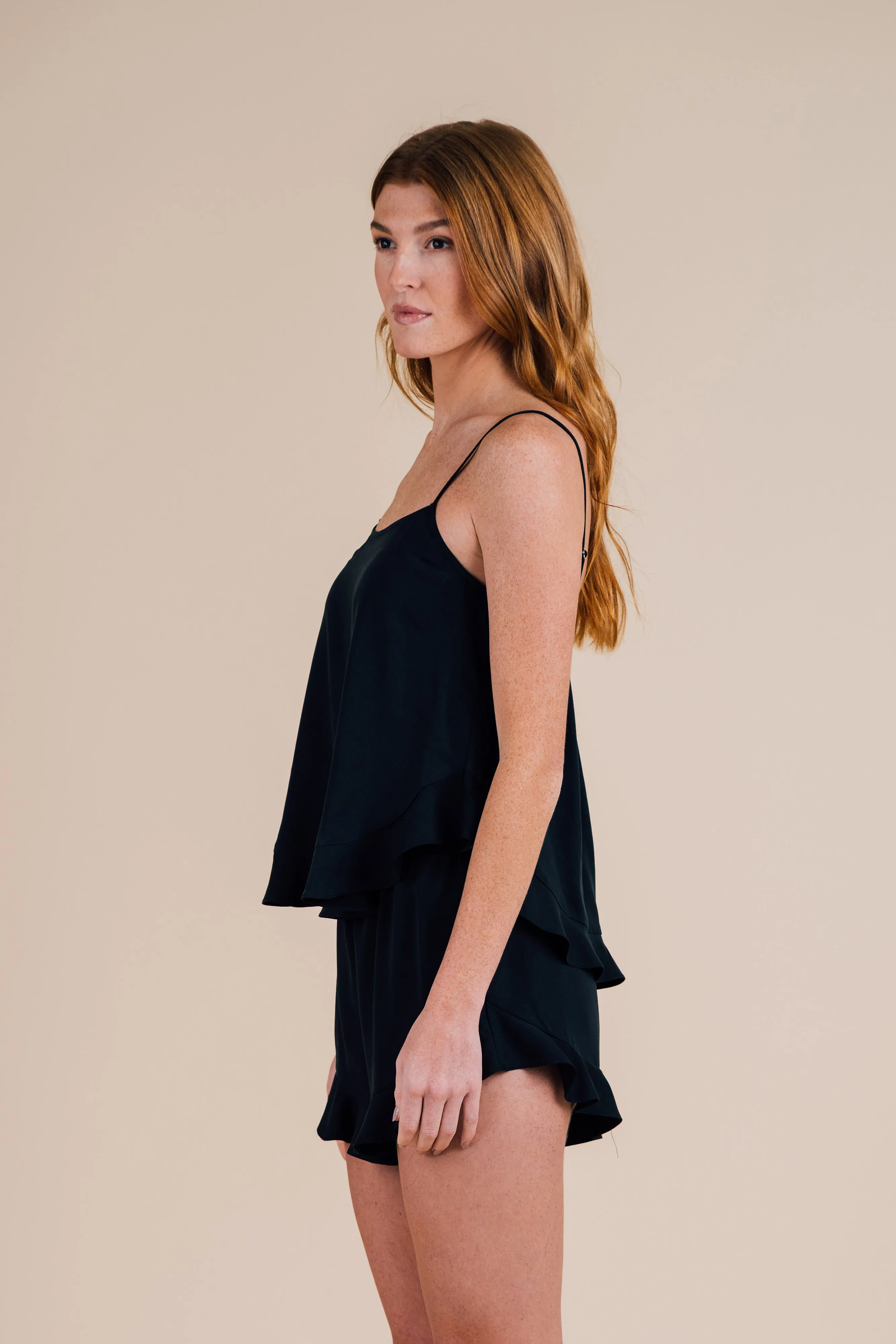 Cami Ruffle Short Set - Black Night