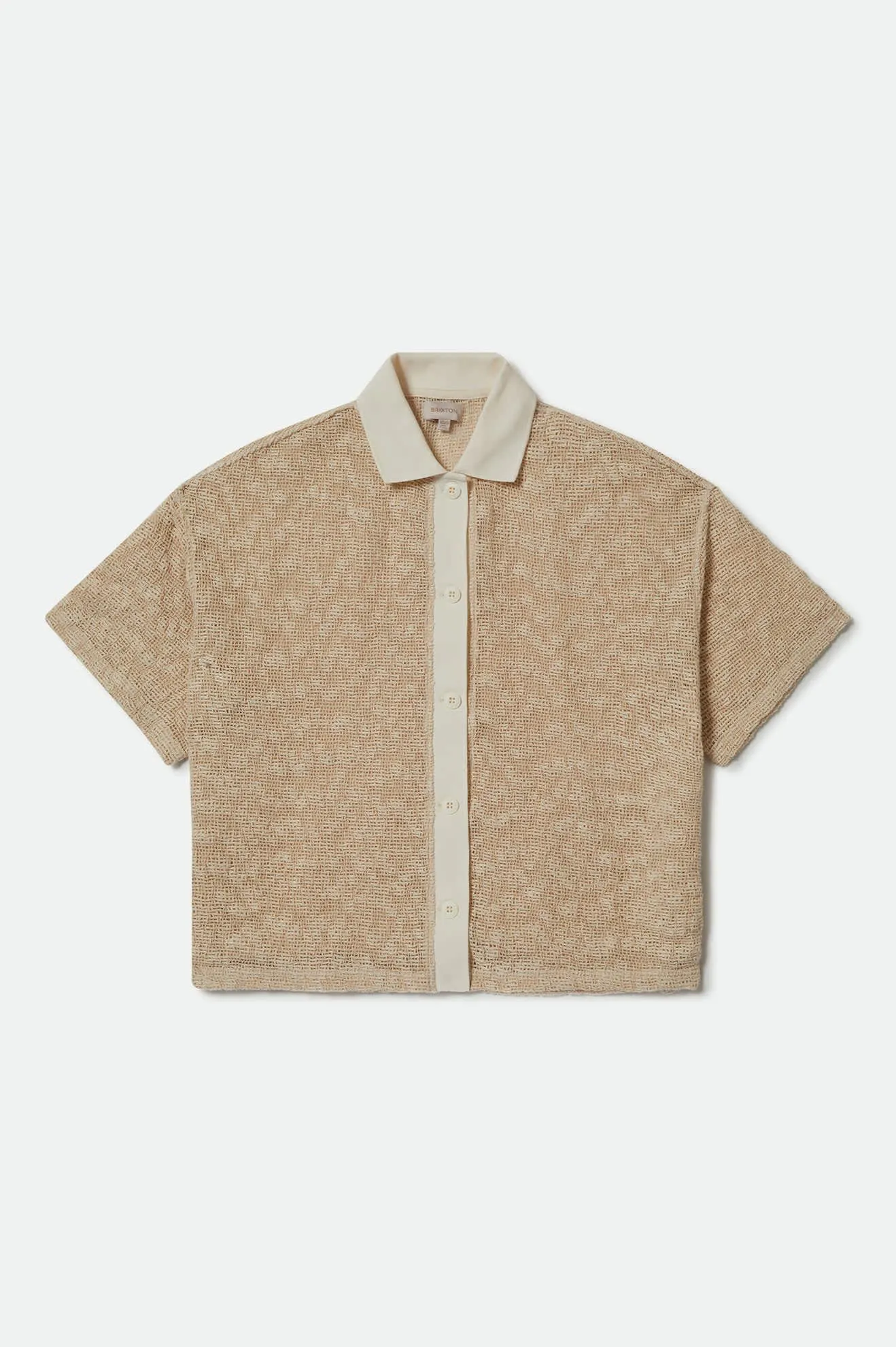 Camp Mesh Button Down S/S Polo Knit - Off White