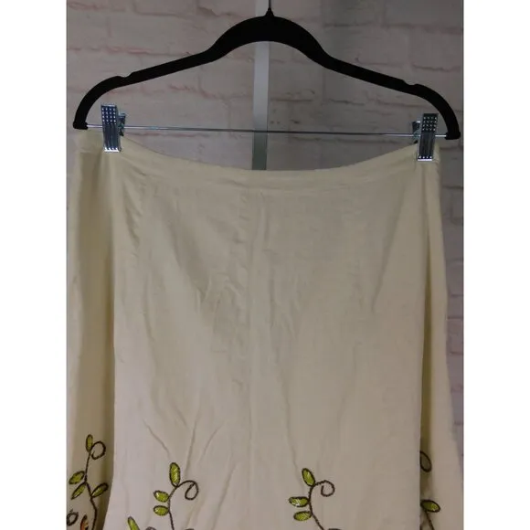 Carole Little Boho Linen Blend Beaded Floral A Line Skirt Size 8