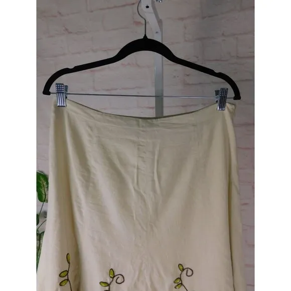 Carole Little Boho Linen Blend Beaded Floral A Line Skirt Size 8