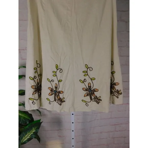 Carole Little Boho Linen Blend Beaded Floral A Line Skirt Size 8