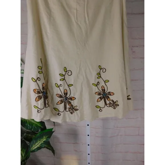 Carole Little Boho Linen Blend Beaded Floral A Line Skirt Size 8
