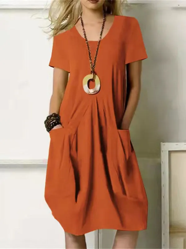 Casual Loose Round Neck Pocket Dress