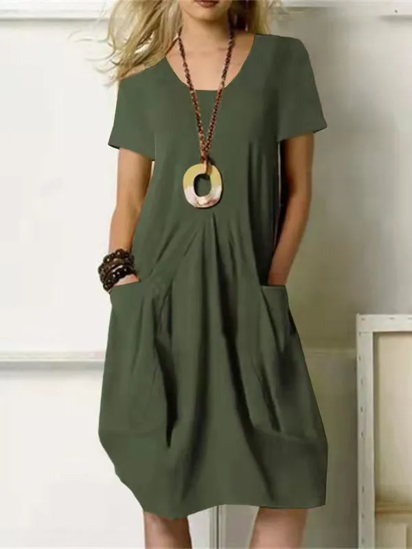 Casual Loose Round Neck Pocket Dress