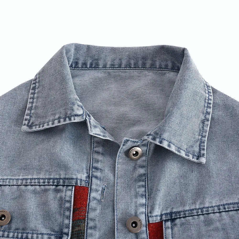 Casual Pile Collar Painting Tassel Denim Jacket Outerwear Cardigans