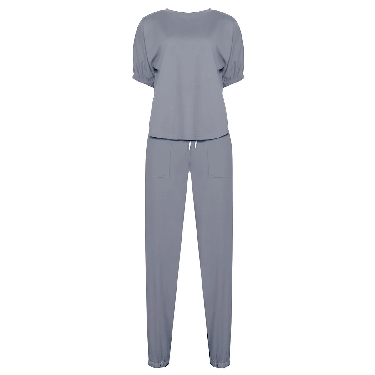 Casual Puff Bubble Sleeves Lace-up Loungewear Two-piece Set
