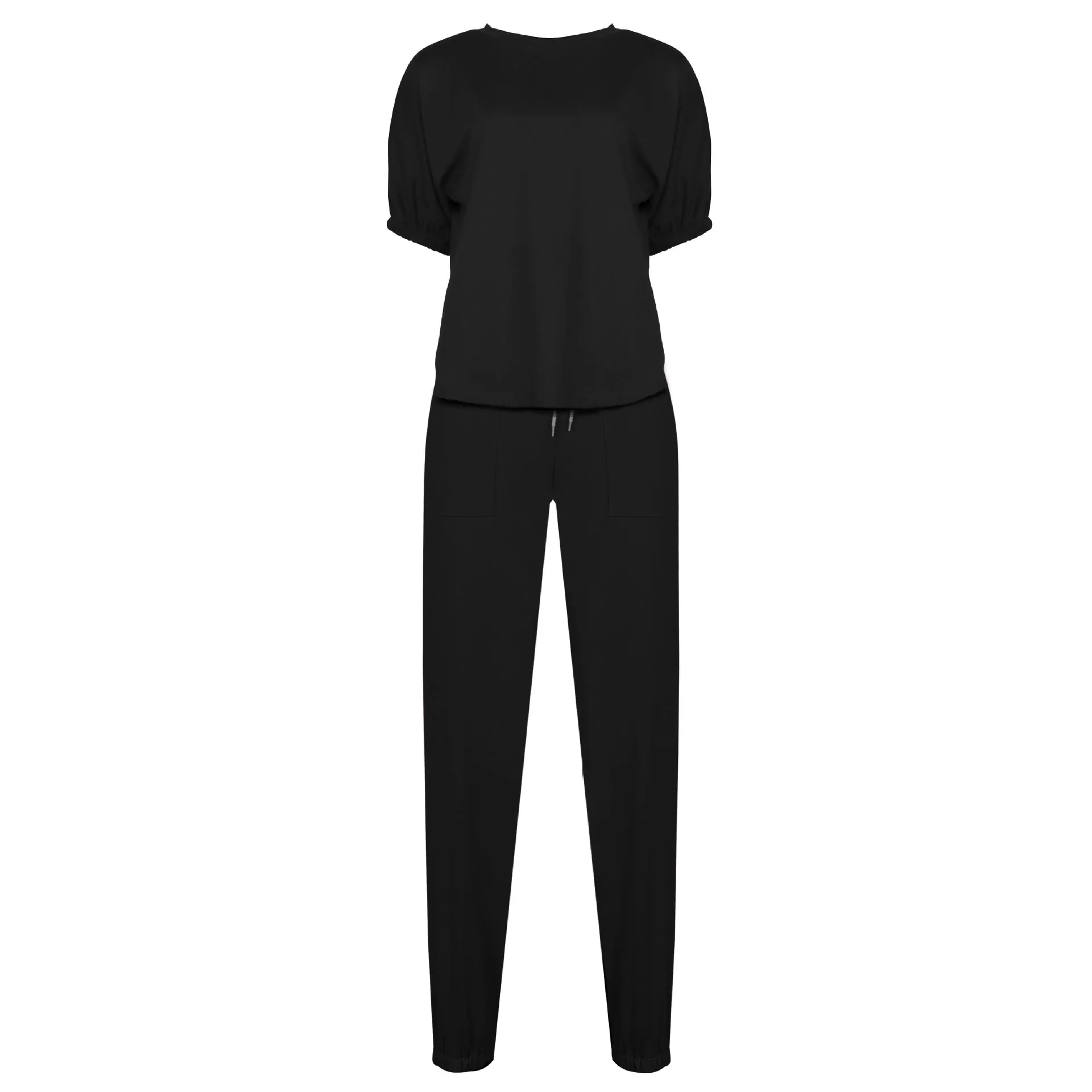 Casual Puff Bubble Sleeves Lace-up Loungewear Two-piece Set