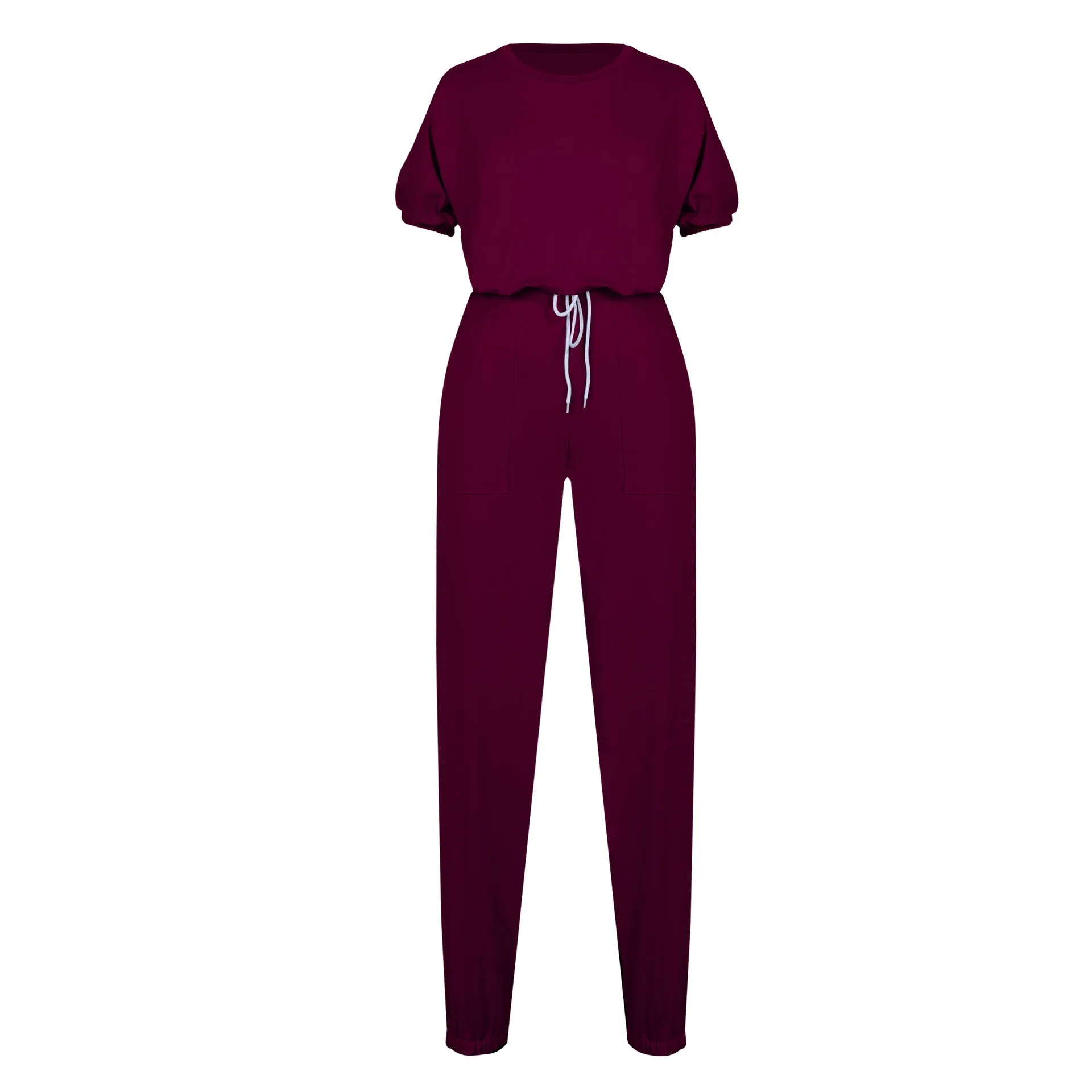 Casual Puff Bubble Sleeves Lace-up Loungewear Two-piece Set