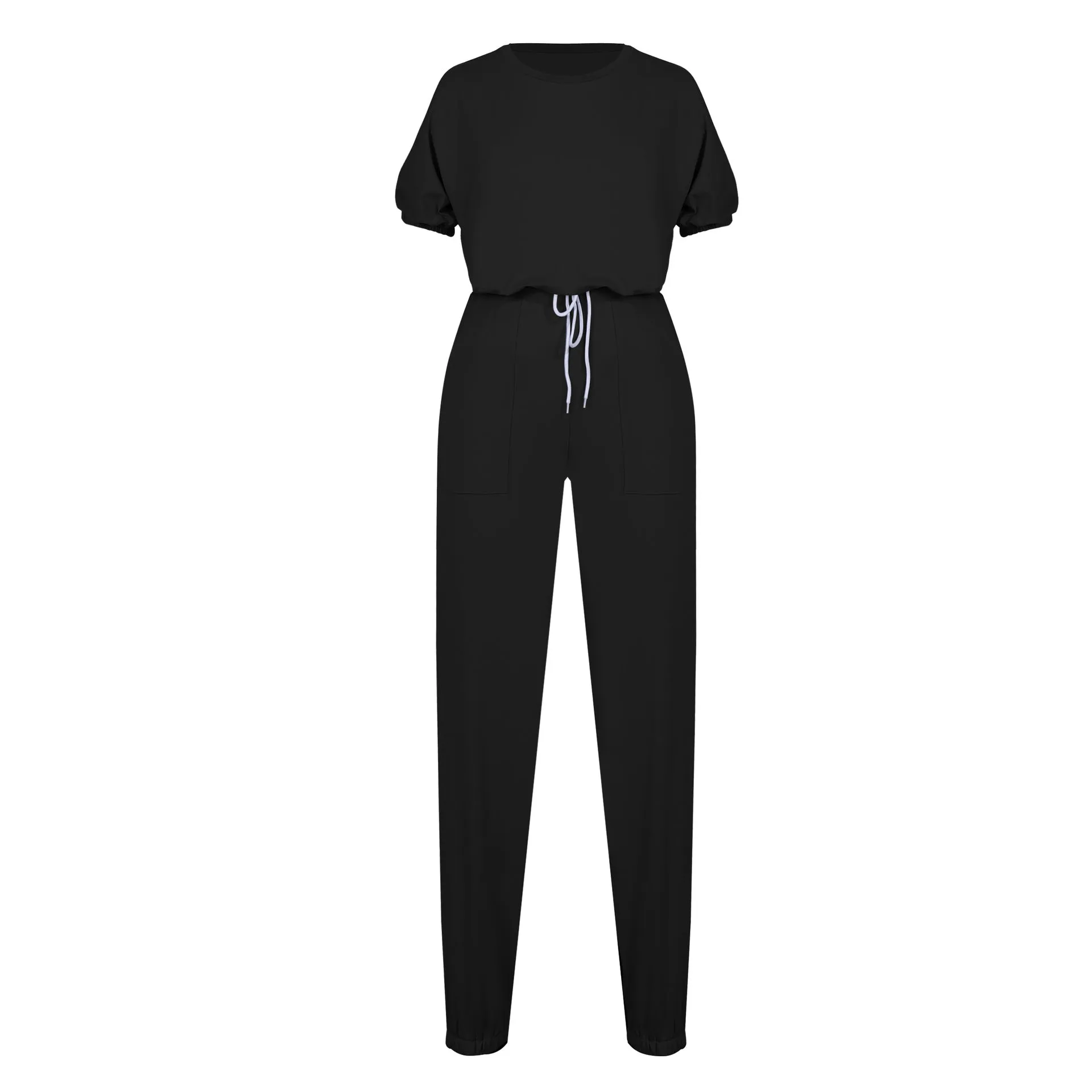 Casual Puff Bubble Sleeves Lace-up Loungewear Two-piece Set