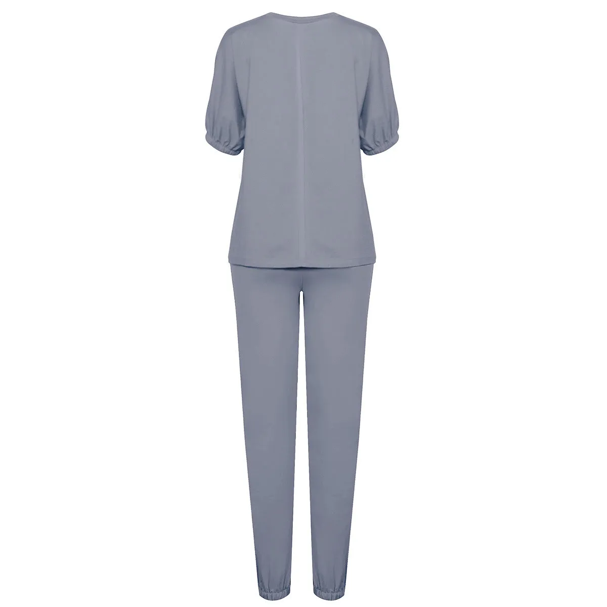 Casual Puff Bubble Sleeves Lace-up Loungewear Two-piece Set