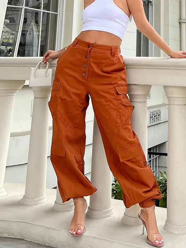 Casual Single Breasted Utility Pocket Cargo Pants